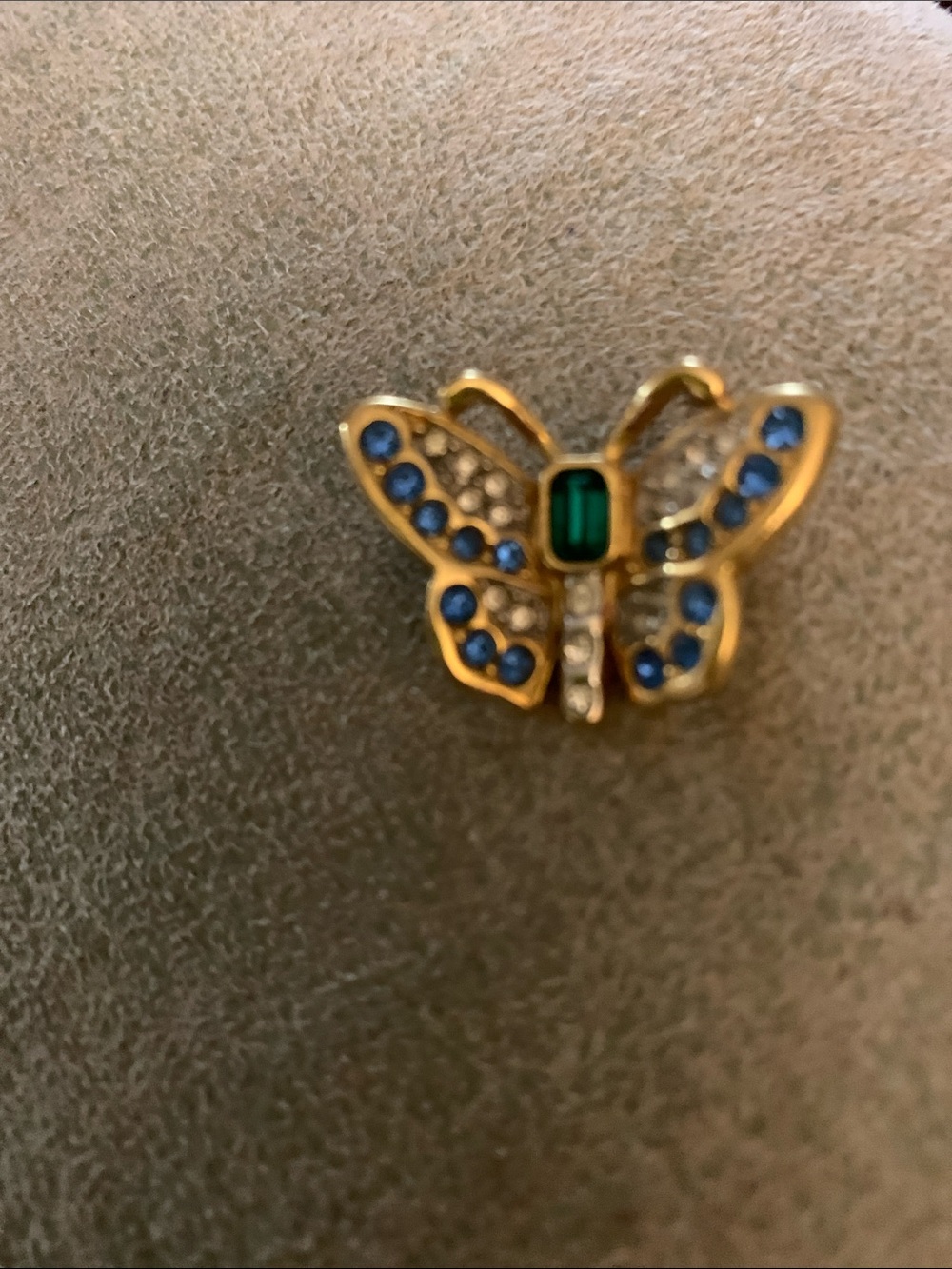 Swarovski Gold Butterfly Brooch with Blue and Green Stones
